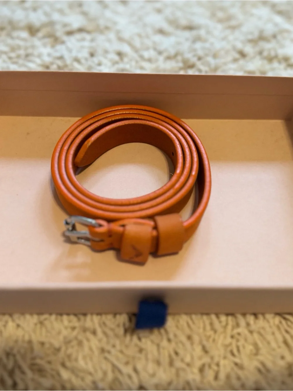 Women’s Orange Leather Belt with Silver Buckle
